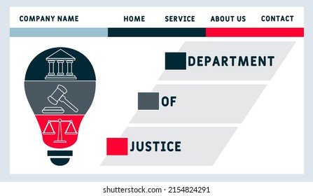 DOJ - Department of Justice acronym. business concept background.  vector illustration concept with keywords and icons. lettering illustration with icons for web banner, flyer, landing page