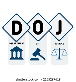 DOJ - Department of Justice acronym. business concept background.  vector illustration concept with keywords and icons. lettering illustration with icons for web banner, flyer, landing page