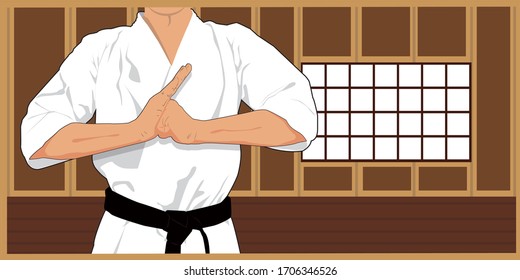 dojo martial arts athlete. Karate pose.