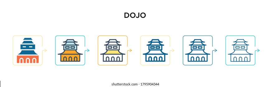 Dojo vector icon in 6 different modern styles. Black, two colored dojo icons designed in filled, outline, line and stroke style. Vector illustration can be used for web, mobile, ui