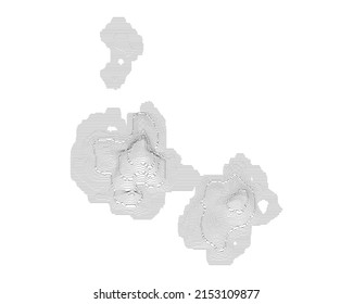 Dokdo-ri Island Or Takeshima Island Or Liancourt Rocks 3D Topography Map, Vector Contour.