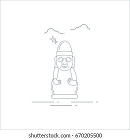 Dol Hareubang, also called tol harubang, hareubang, or harubang, large rock statue found on Jeju Island off the southern tip of South Korea. Vector illustration made in a line art style.