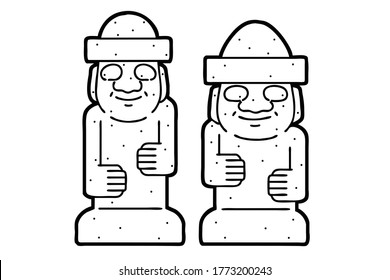 Dol hareubang. Dol hareubang is stone statue of Jeju Island and a representative landmark of Jeju Island. Vector line art illustrations set.