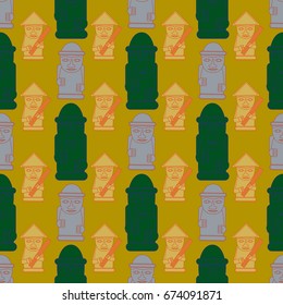 Dol hareubangs, also called tol harubangs, are large rock statues found on Jeju Island off the southern tip of South Korea. Seamless pattern