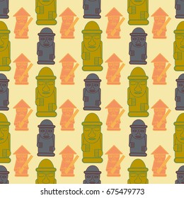 Dol hareubangs, also called tol harubangs, are large rock statues found on Jeju Island off the southern tip of South Korea. Seamless pattern
