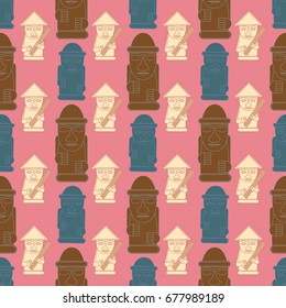 Dol hareubangs, also called tol harubangs, are large rock statues found on Jeju Island off the southern tip of South Korea. Seamless pattern