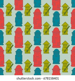 Dol hareubangs, also called tol harubangs, are large rock statues found on Jeju Island off the southern tip of South Korea. Seamless pattern