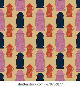 Dol hareubangs, also called tol harubangs, are large rock statues found on Jeju Island off the southern tip of South Korea. Seamless pattern