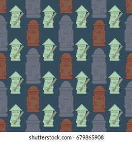 Dol hareubangs, also called tol harubangs, are large rock statues found on Jeju Island off the southern tip of South Korea. Seamless pattern