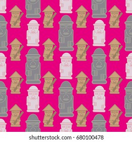 Dol hareubangs, also called tol harubangs, are large rock statues found on Jeju Island off the southern tip of South Korea. Seamless pattern