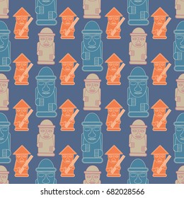 Dol hareubangs, also called tol harubangs, large rock statues found on Jeju Island off the southern tip of South Korea. Seamless pattern
