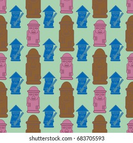 Dol hareubangs, also called tol harubangs, are large rock statues found on Jeju Island off the southern tip of South Korea. Seamless pattern