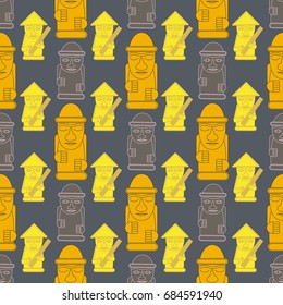 Dol hareubangs, also called tol harubangs, are large rock statues found on Jeju Island off the southern tip of South Korea. Seamless pattern