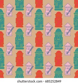 Dol hareubangs, also called tol harubangs, are large rock statues found on Jeju Island off the southern tip of South Korea. Seamless pattern