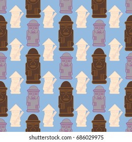 Dol hareubangs, also called tol harubangs, are large rock statues found on Jeju Island off the southern tip of South Korea. Seamless pattern