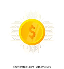 Dolar coin on a white background. Business concept. Gold icon. Vector illustration