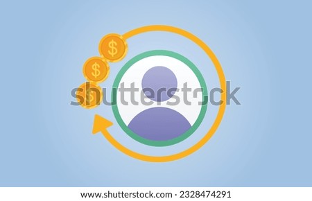 Dolar cycle with the user is conceptualizing loyal customer on blue background.Vector Design Illustration.