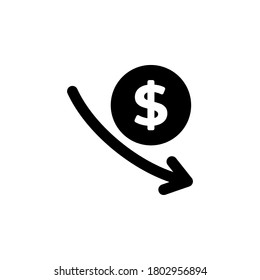 Símbolo de icono de Dolar hacia abajo vector aislado en fondo blanco
