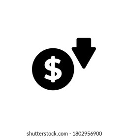 Dolar down icon symbol vector isolated on white background
