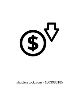 Dolar down icon symbol vector isolated on white background
