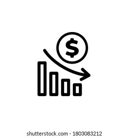 Dolar down icon symbol vector isolated on white background
