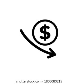 Dolar down icon symbol vector isolated on white background
