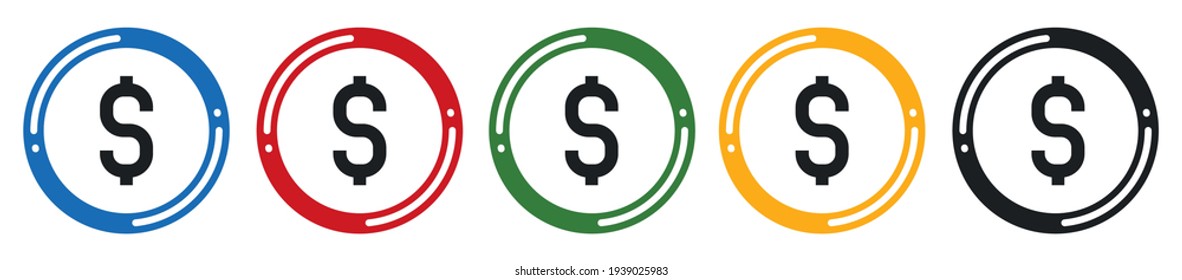 Dolar icon set. flat design vector illustration in 5 colors options for webdesign