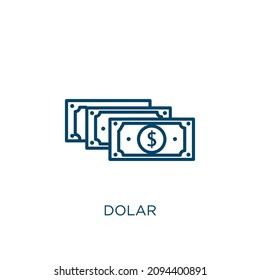 dolar icon. Thin linear dolar outline icon isolated on white background. Line vector dolar sign, symbol for web and mobile