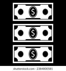 Icono de dólar. Vector con fondo negro