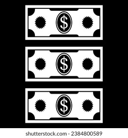 Icono de dólar. Vector con fondo negro