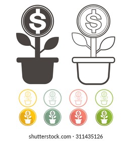 Dolar money tree green with icons Vector Currency