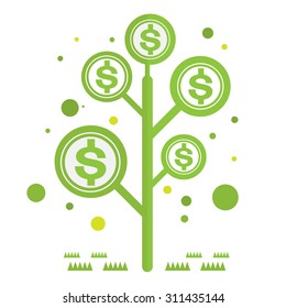 Dolar money tree green with icons Vector Currency