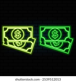 Dolar Neon-Zeichen, modernes leuchtendes Banner-Design, bunte moderne Design-Trends auf schwarzem Hintergrund. Vektorgrafik..