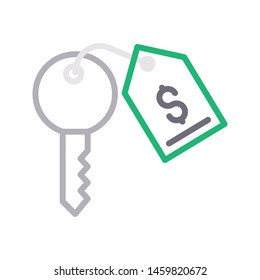 dolar tag key colour line vector icon
