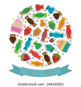 Dolce vita. Collection of cute colorful sweet candies. Vector illustration