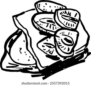 Dolce vita food.  Hand drawn vector isolated. Toast cheese strawberry 