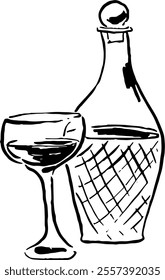 Dolce vita food.  Hand drawn vector isolated. Wine