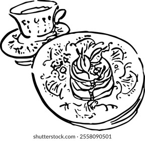 Dolce vita food.  Hand drawn vector isolated. Cupcake tea