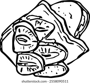 Dolce vita food.  Hand drawn vector isolated. Toast cheese strawberry 