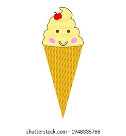 Dole Whip, Kawaii Food, Cone with Ice Cream in Yellow Color svg