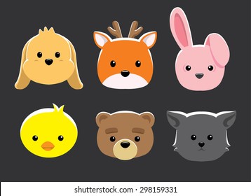 Doll Animal Heads Vector Illustration