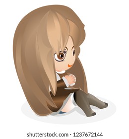 Doll anime girl sitting vector illustration isolated