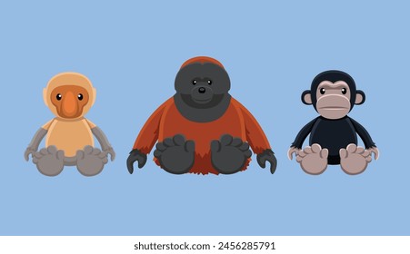 Doll Ape Primate Monkey Orangutan Chimpanzee Animal Cute Cartoon Vector Illustration