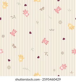Doll Bear Stripe Fabric Pattern