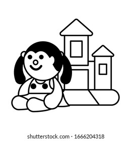 muñecas y castillos sobre fondo blanco, juguetes de bebé ilustraciones vectoriales diseño