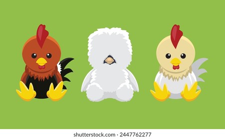 Doll Chicken Leghorn Silky Golden Comet Farm Animal Cute Cartoon Vector Illustration