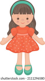 Doll. Cute children s toy. A doll in a beautiful dress. Vector illustration isolated on a white background