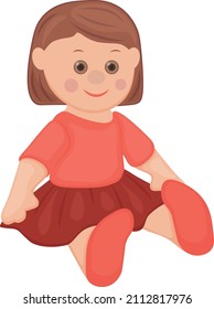 Doll. Cute children s toy.A sitting doll in a beautiful dress . Vector illustration isolated on a white background