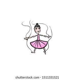 Doll of a dancer in a pink dress. Raster illustration in flat cartoon style