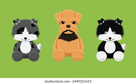 Doll Dog Shepherd Collie Airedale Terrier Farm Animal Cute Cartoon Vector Illustration